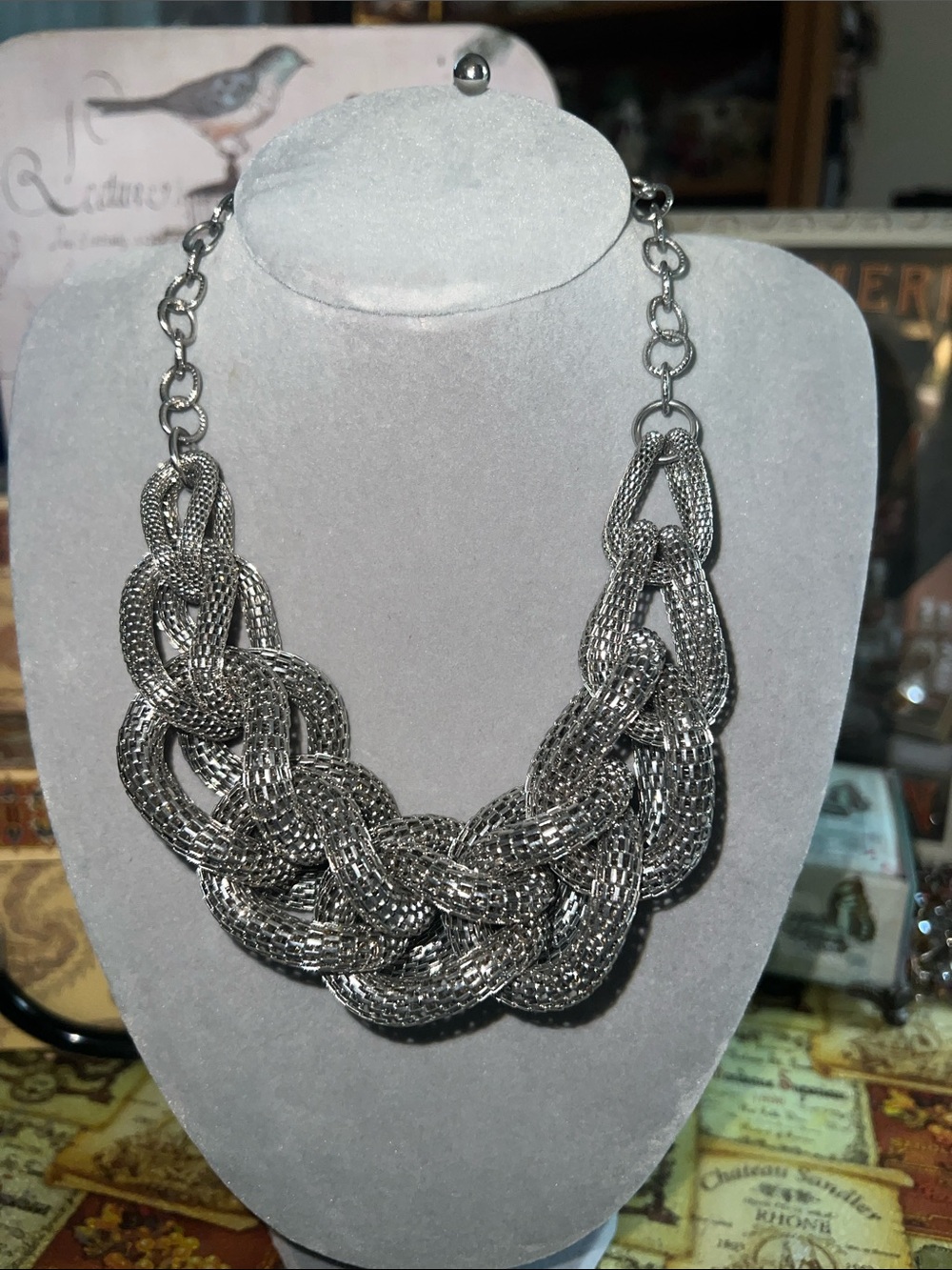 Express Shiny Silver Braided Statement Necklace